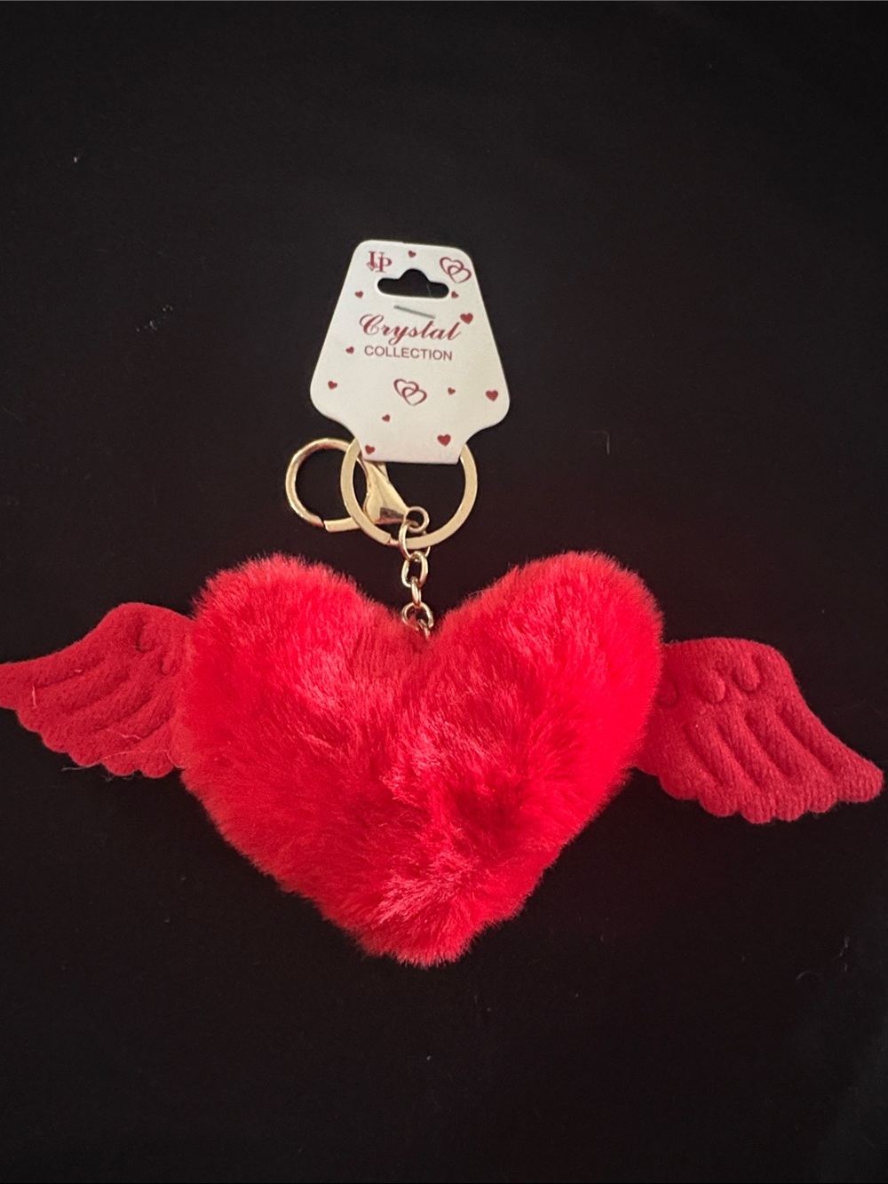 Crystal Collection Red Plush Heart Wing Keychain Bag Charm